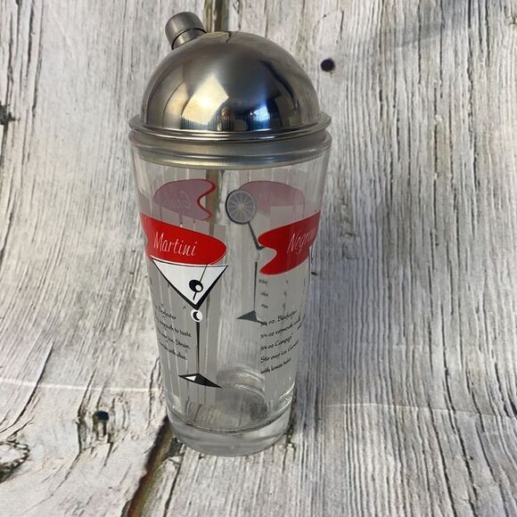 Vintage Cocktail Shaker Glass Silver Dome Lid - Picture 2 of 9